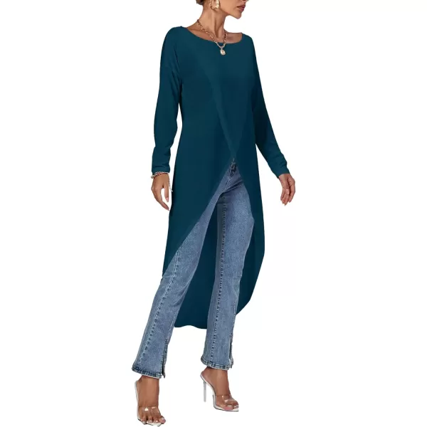 LYANER Women's High Low Long Sleeve Wrap Front Split Hem Long Shirt Blouse Tunic Top
