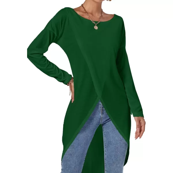 LYANER Women's High Low Long Sleeve Wrap Front Split Hem Long Shirt Blouse Tunic Top