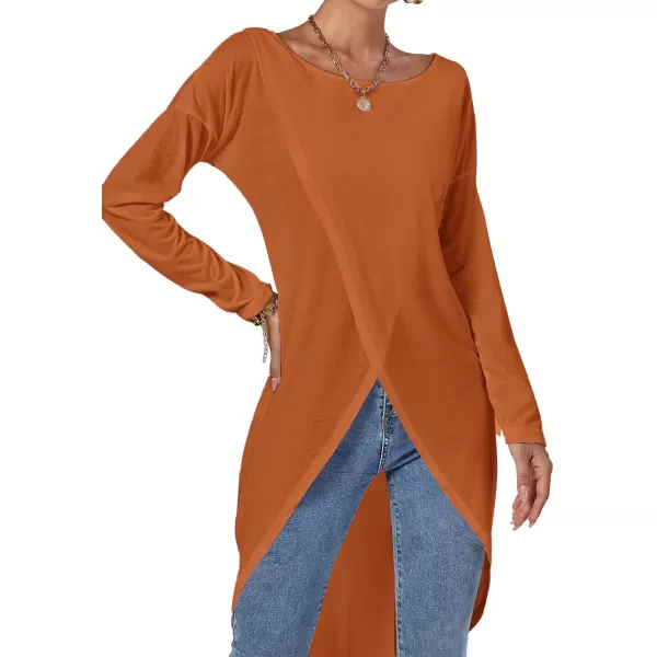 LYANER Women's High Low Long Sleeve Wrap Front Split Hem Long Shirt Blouse Tunic Top