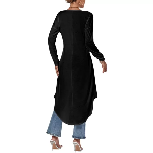 LYANER Women's High Low Long Sleeve Wrap Front Split Hem Long Shirt Blouse Tunic Top