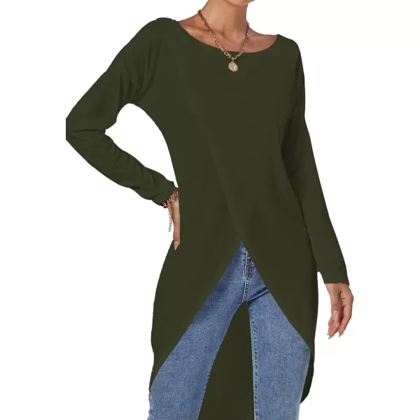 LYANER Women's High Low Long Sleeve Wrap Front Split Hem Long Shirt Blouse Tunic Top