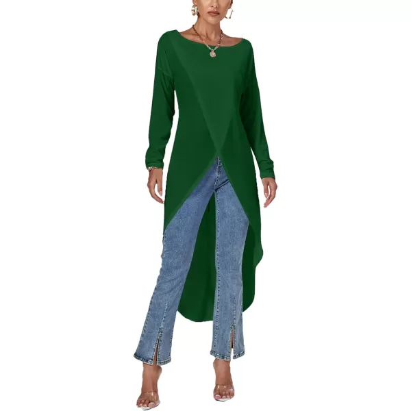 LYANER Women's High Low Long Sleeve Wrap Front Split Hem Long Shirt Blouse Tunic Top