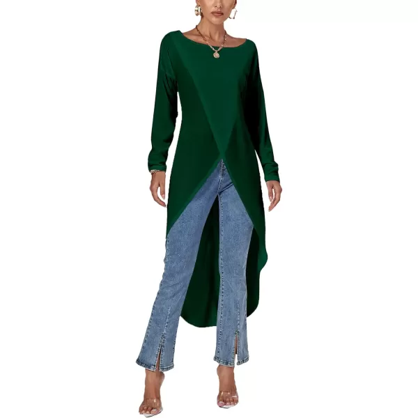LYANER Women's High Low Long Sleeve Wrap Front Split Hem Long Shirt Blouse Tunic Top