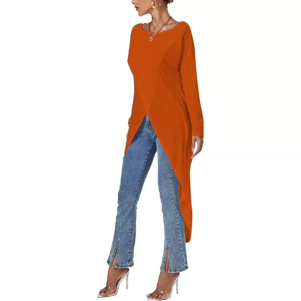 LYANER Women's High Low Long Sleeve Wrap Front Split Hem Long Shirt Blouse Tunic Top