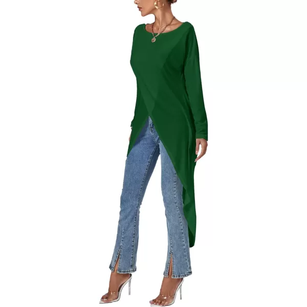 LYANER Women's High Low Long Sleeve Wrap Front Split Hem Long Shirt Blouse Tunic Top