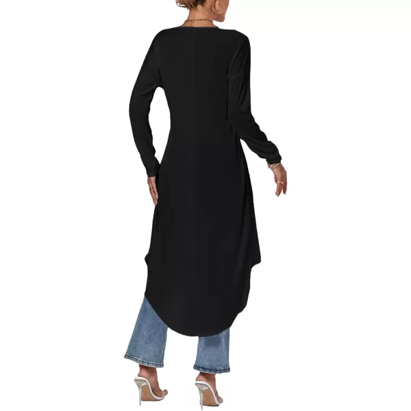 LYANER Women's High Low Long Sleeve Wrap Front Split Hem Long Shirt Blouse Tunic Top