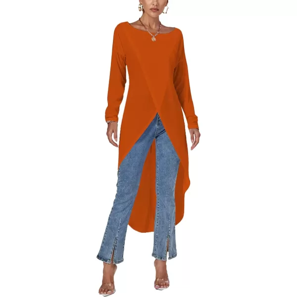 LYANER Women's High Low Long Sleeve Wrap Front Split Hem Long Shirt Blouse Tunic Top