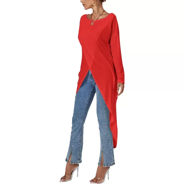 LYANER Women's High Low Long Sleeve Wrap Front Split Hem Long Shirt Blouse Tunic Top