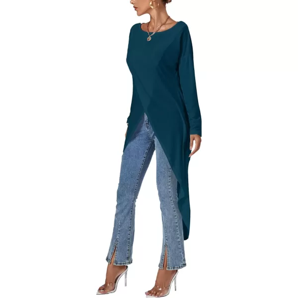LYANER Women's High Low Long Sleeve Wrap Front Split Hem Long Shirt Blouse Tunic Top
