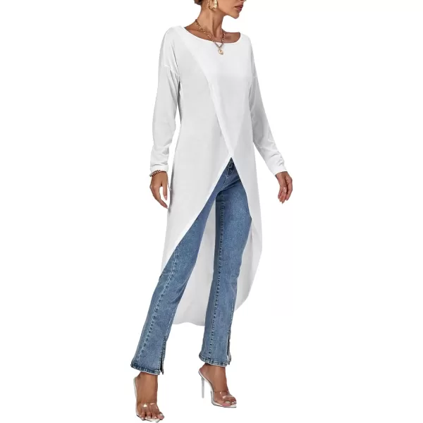 LYANER Women's High Low Long Sleeve Wrap Front Split Hem Long Shirt Blouse Tunic Top