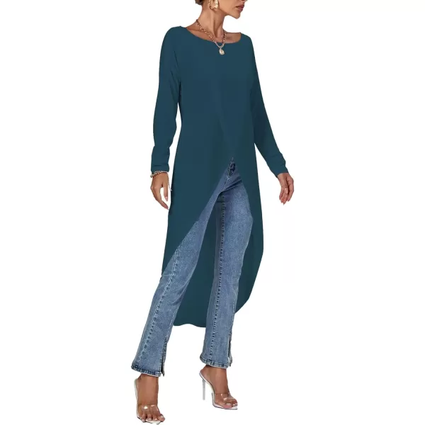 LYANER Women's High Low Long Sleeve Wrap Front Split Hem Long Shirt Blouse Tunic Top