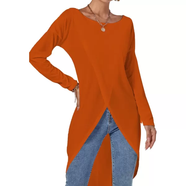 LYANER Women's High Low Long Sleeve Wrap Front Split Hem Long Shirt Blouse Tunic Top
