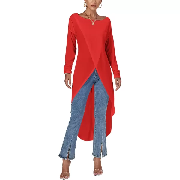 LYANER Women's High Low Long Sleeve Wrap Front Split Hem Long Shirt Blouse Tunic Top