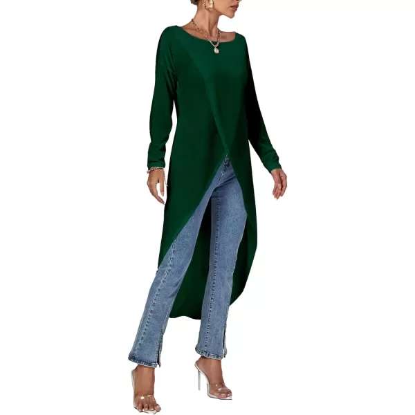 LYANER Women's High Low Long Sleeve Wrap Front Split Hem Long Shirt Blouse Tunic Top