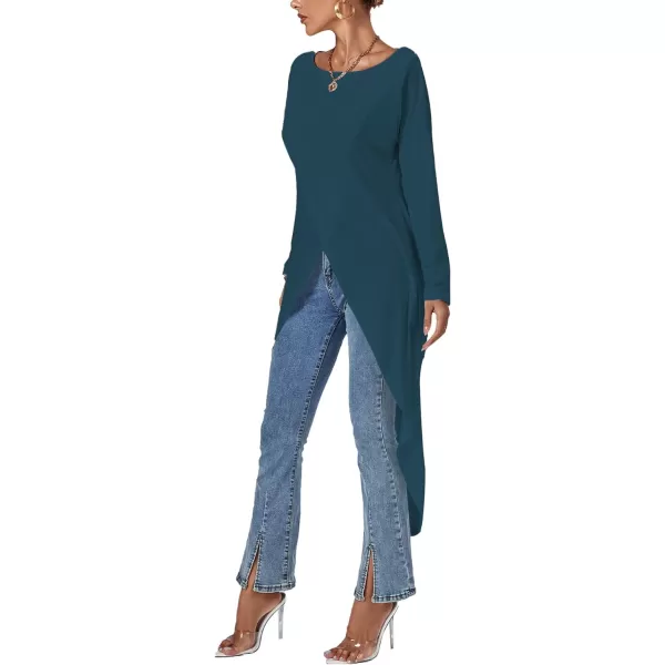 LYANER Women's High Low Long Sleeve Wrap Front Split Hem Long Shirt Blouse Tunic Top