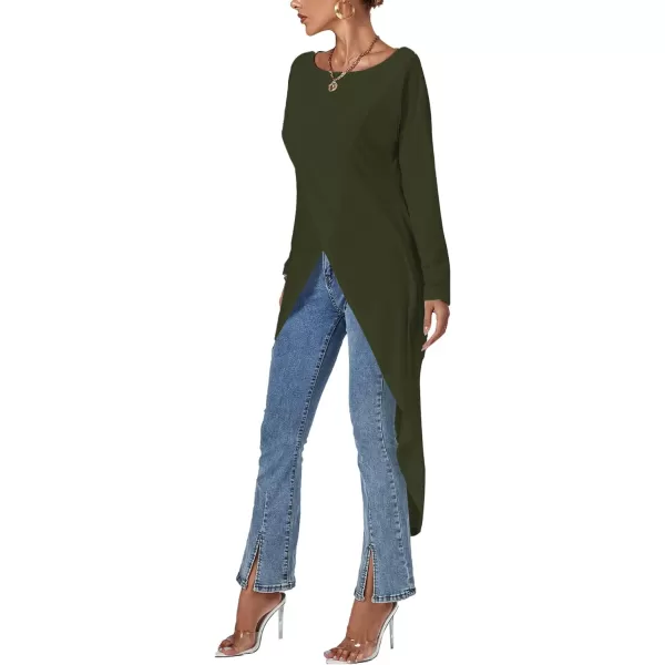 LYANER Women's High Low Long Sleeve Wrap Front Split Hem Long Shirt Blouse Tunic Top