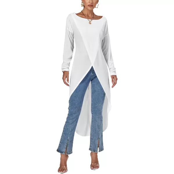 LYANER Women's High Low Long Sleeve Wrap Front Split Hem Long Shirt Blouse Tunic Top