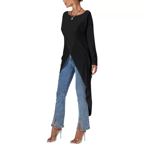 LYANER Women's High Low Long Sleeve Wrap Front Split Hem Long Shirt Blouse Tunic Top