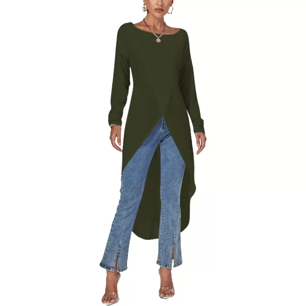 LYANER Women's High Low Long Sleeve Wrap Front Split Hem Long Shirt Blouse Tunic Top