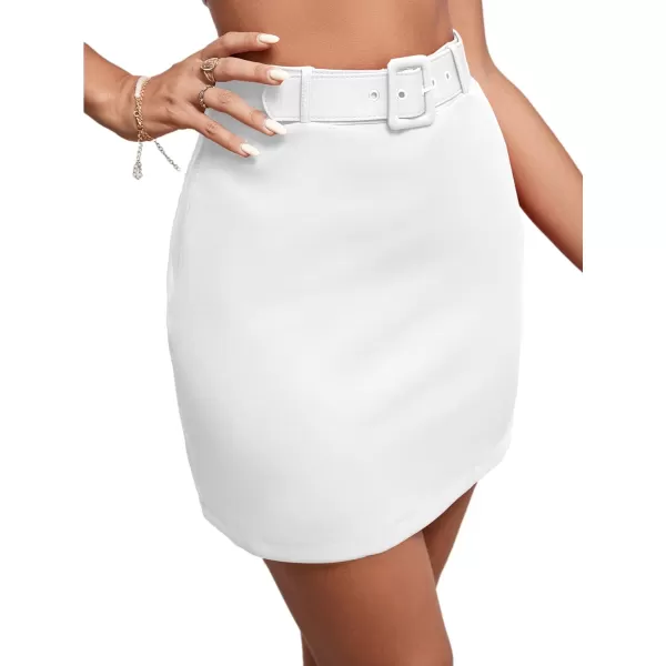 LYANER Women's High Waist Belted Solid A Line Bodycon Mini Short Skirt