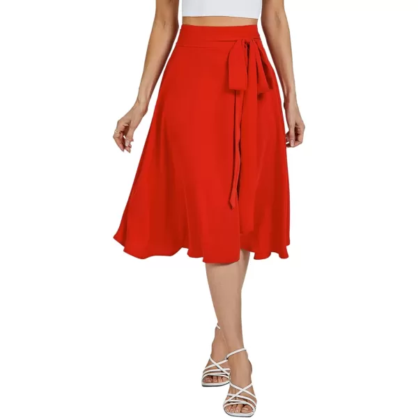 LYANER Women's High Waist Belted Zip Back A-line Work Plain Midi Skirt with Pockets