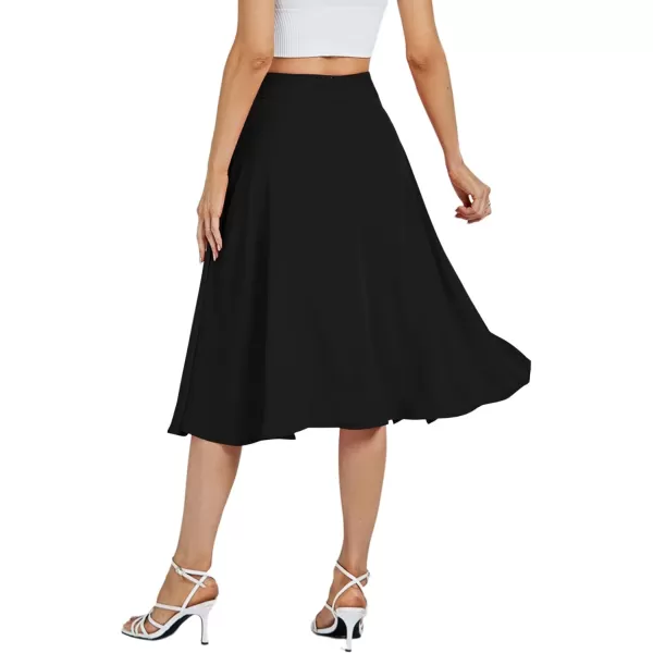 LYANER Women's High Waist Belted Zip Back A-line Work Plain Midi Skirt with Pockets