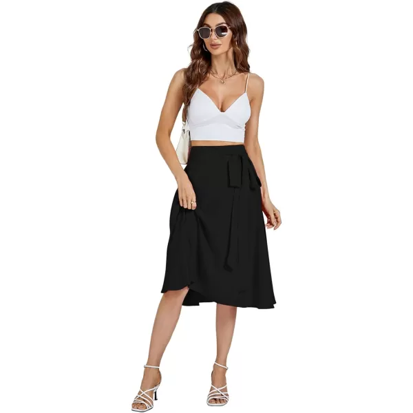 LYANER Women's High Waist Belted Zip Back A-line Work Plain Midi Skirt with Pockets