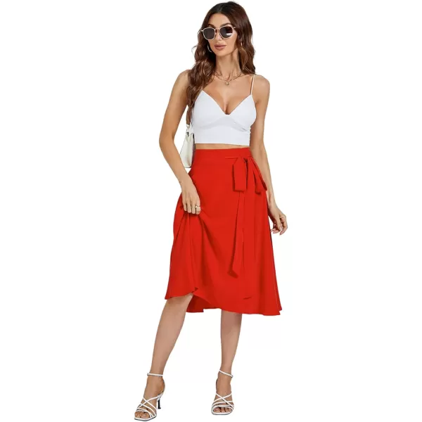 LYANER Women's High Waist Belted Zip Back A-line Work Plain Midi Skirt with Pockets