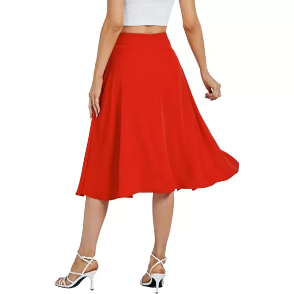 LYANER Women's High Waist Belted Zip Back A-line Work Plain Midi Skirt with Pockets