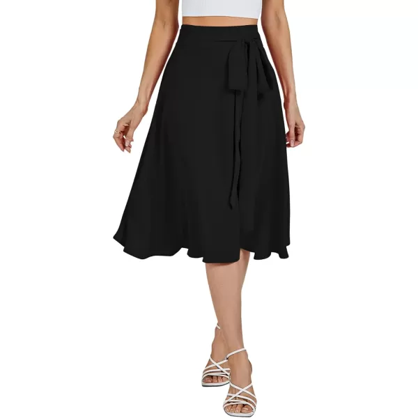 LYANER Women's High Waist Belted Zip Back A-line Work Plain Midi Skirt with Pockets