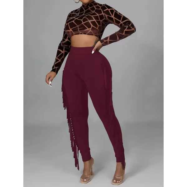 LYANER Women's High Waist Fringe Jogger Sweatpants Tassels Side Bodycon Pants