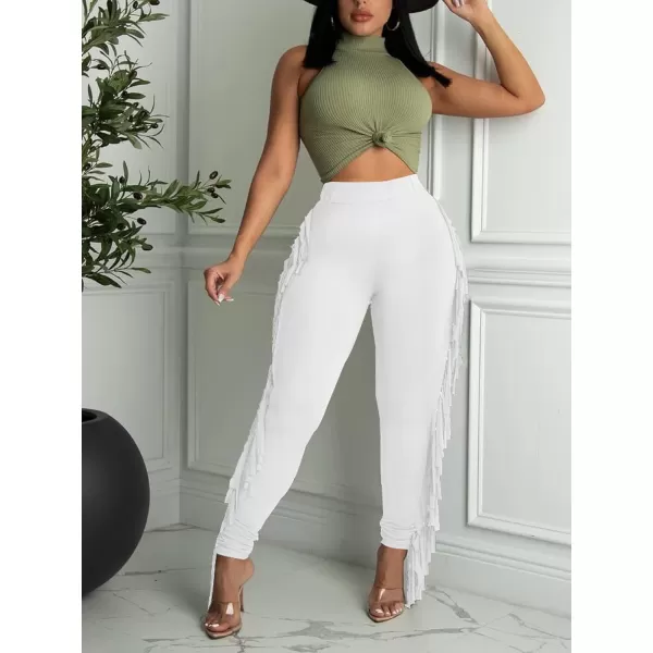 LYANER Women's High Waist Fringe Jogger Sweatpants Tassels Side Bodycon Pants