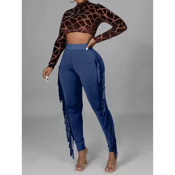 LYANER Women's High Waist Fringe Jogger Sweatpants Tassels Side Bodycon Pants