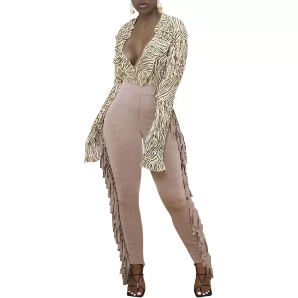 LYANER Women's High Waist Fringe Jogger Sweatpants Tassels Side Bodycon Pants