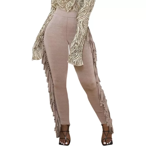 LYANER Women's High Waist Fringe Jogger Sweatpants Tassels Side Bodycon Pants