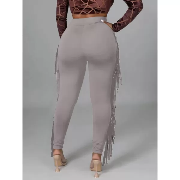 LYANER Women's High Waist Fringe Jogger Sweatpants Tassels Side Bodycon Pants