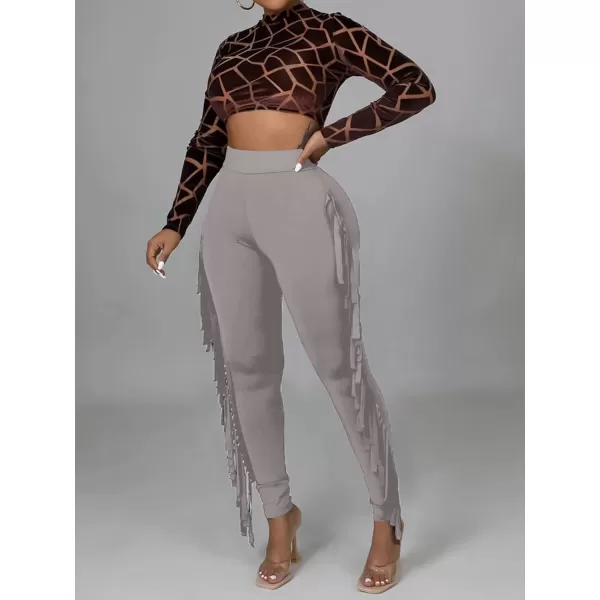LYANER Women's High Waist Fringe Jogger Sweatpants Tassels Side Bodycon Pants