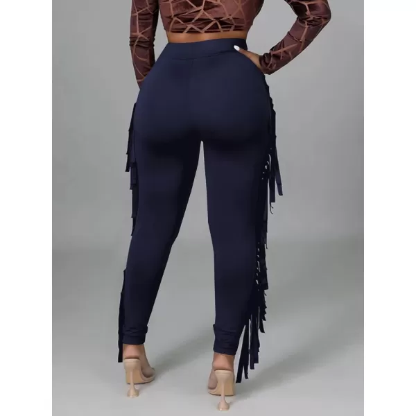 LYANER Women's High Waist Fringe Jogger Sweatpants Tassels Side Bodycon Pants