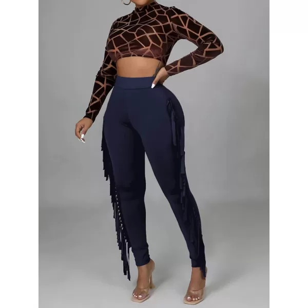 LYANER Women's High Waist Fringe Jogger Sweatpants Tassels Side Bodycon Pants