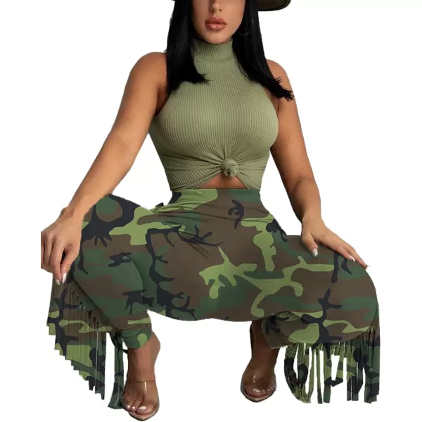LYANER Women's High Waist Fringe Jogger Sweatpants Tassels Side Bodycon Pants