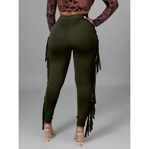 LYANER Women's High Waist Fringe Jogger Sweatpants Tassels Side Bodycon Pants
