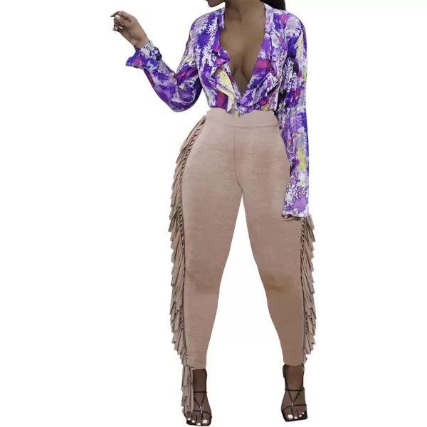 LYANER Women's High Waist Fringe Jogger Sweatpants Tassels Side Bodycon Pants