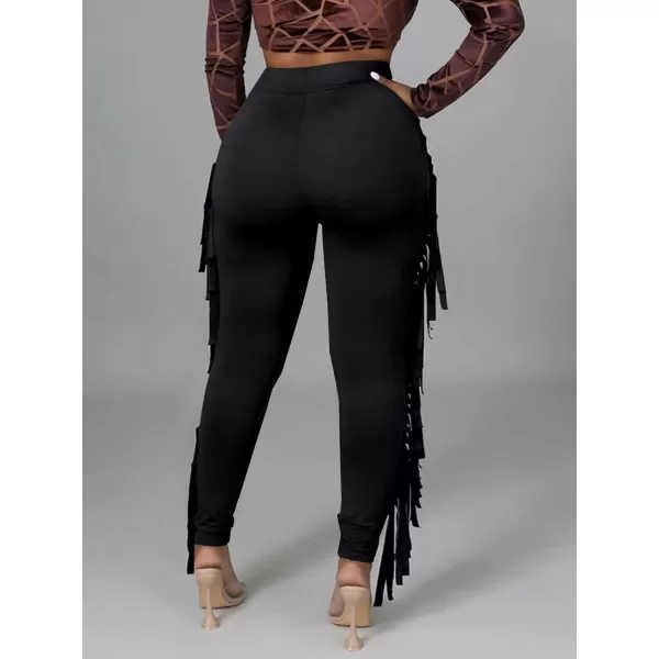 LYANER Women's High Waist Fringe Jogger Sweatpants Tassels Side Bodycon Pants
