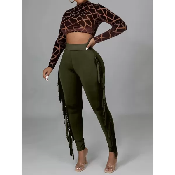 LYANER Women's High Waist Fringe Jogger Sweatpants Tassels Side Bodycon Pants