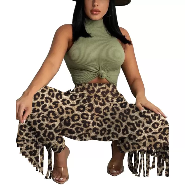 LYANER Women's High Waist Fringe Jogger Sweatpants Tassels Side Bodycon Pants