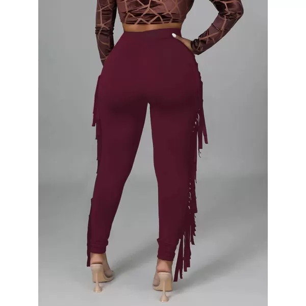 LYANER Women's High Waist Fringe Jogger Sweatpants Tassels Side Bodycon Pants