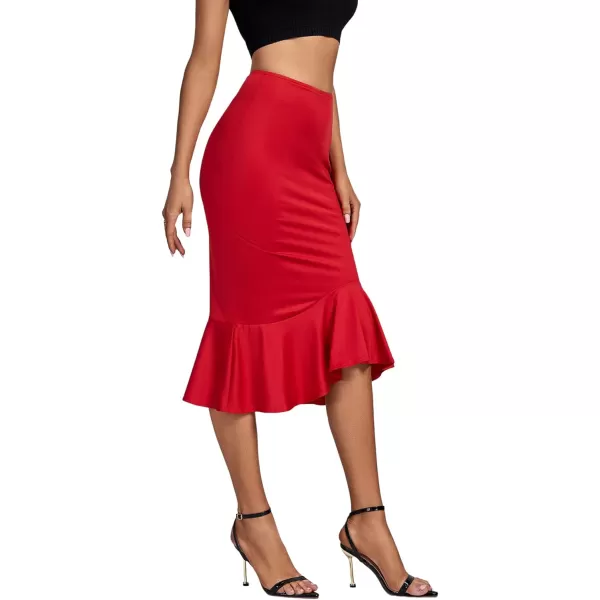 LYANER Women's High Waist Ruffle Hem Fishtail Bodycon Pencil Midi Skirt