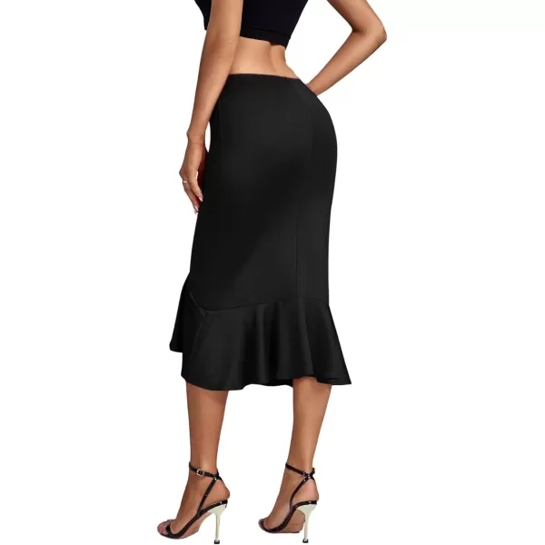 LYANER Women's High Waist Ruffle Hem Fishtail Bodycon Pencil Midi Skirt