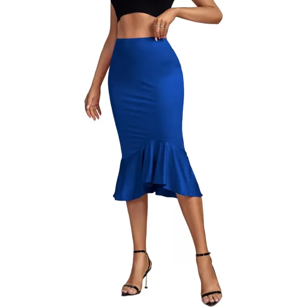 LYANER Women's High Waist Ruffle Hem Fishtail Bodycon Pencil Midi Skirt