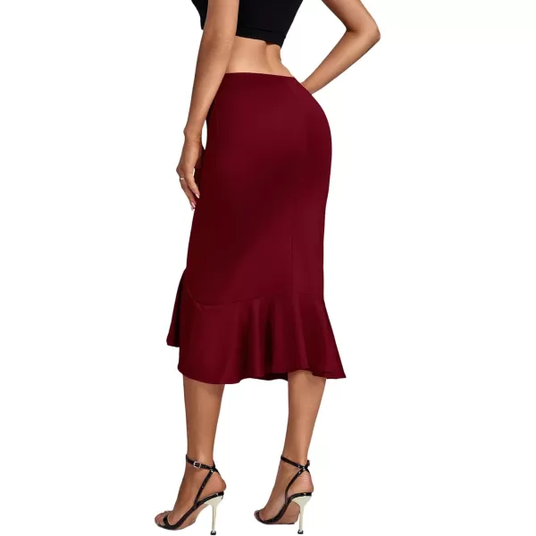 LYANER Women's High Waist Ruffle Hem Fishtail Bodycon Pencil Midi Skirt